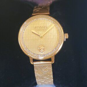 Versus Versace La Villette Crystal Watch With Gold Mesh Bracelet